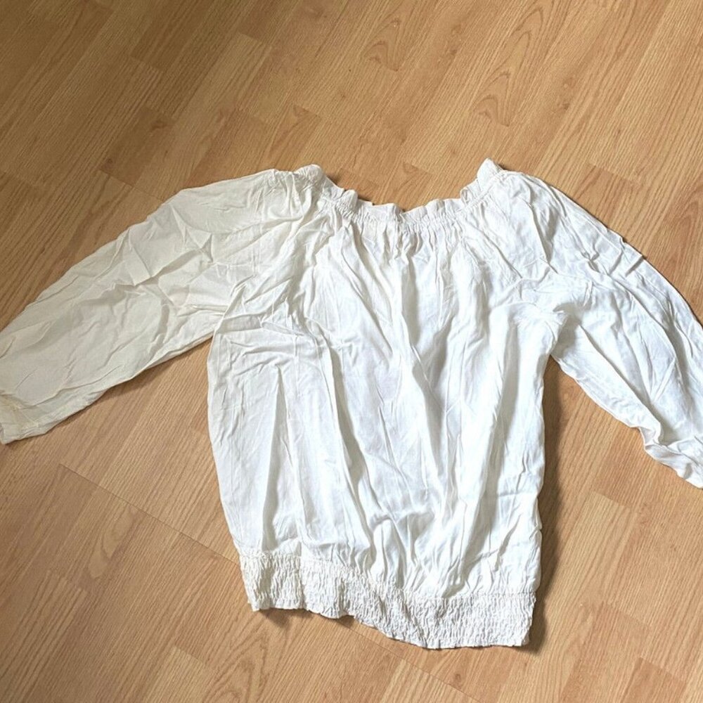 CHECK ME FIRST Women's White Viscose Ruffled Floral Pullover Blouse Top Size 1X - Picture 2 of 7